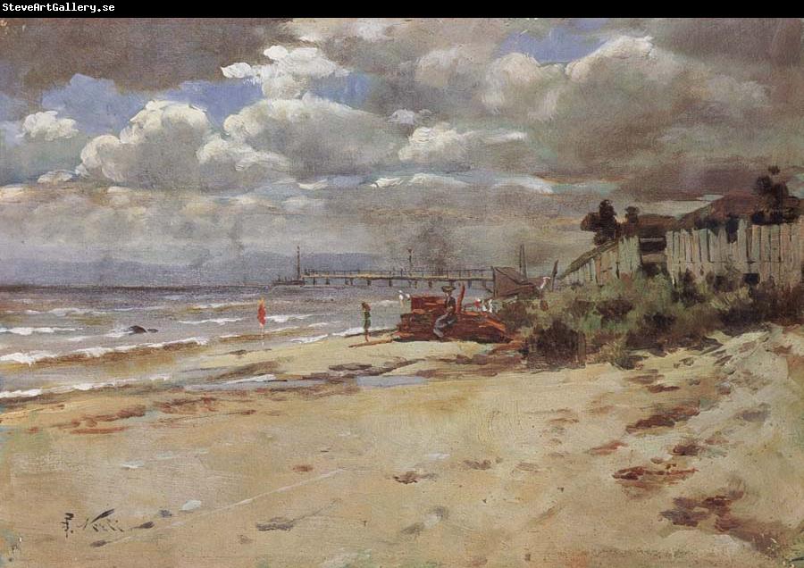 Girolamo Nerli Coast scene with pier